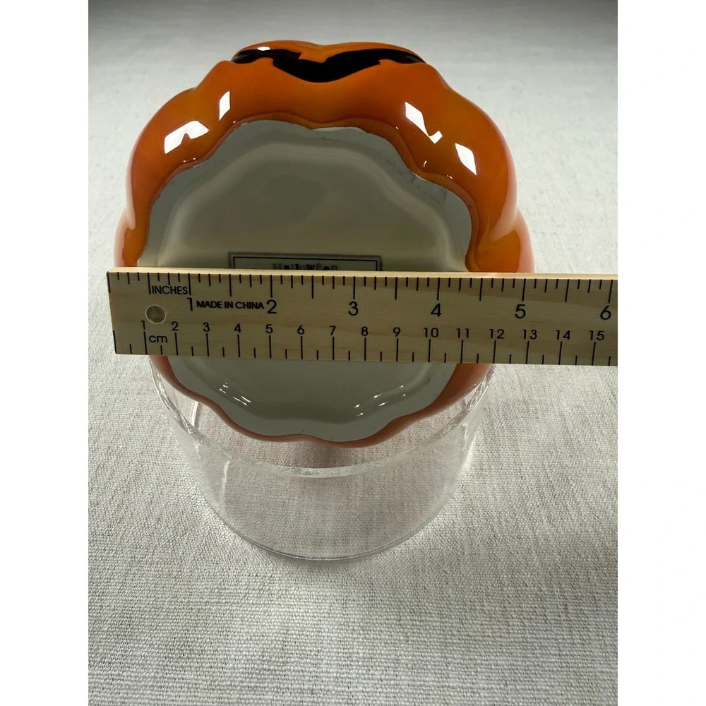 Halloween Ceramic Jack O Lantern Pumpkin Candy Basket Orange Black Stars Fall
